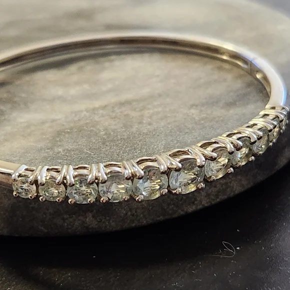 Vintage Aquamarine Sterling Silver Bangle Bracelet Size 7 - Picture 8 of 11